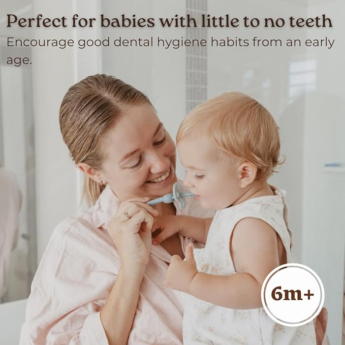 haakaa 360° Silicone Baby Toothbrush – 100% Soft Food Grade Silicone, BPA-Free, Suction Base, Safe for Babies 6 Months+, Gentle Gum and Teeth Cleaning for Infants, Gum Massager (Mist Blue)