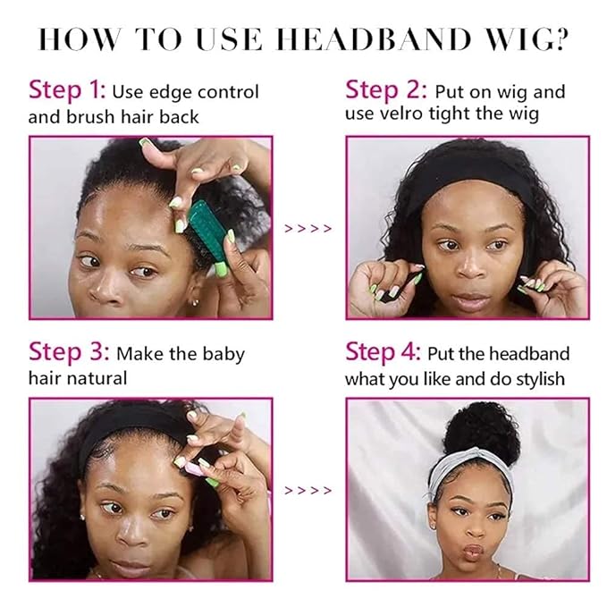 XSY Headband Wig Human Hair Deep Wave 20 Inch Curly Headband Half Wigs for Black Women 10A Brazilian Virgin Glueless Wear Go Wigs 150% Density Natural Black Color