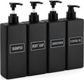 Segbeauty Bathroom Soap Dispenser Set, 4 Pack of 16.9oz Shower Bottles Refillable with Labels, 500ml Plastic Square Matte Black Soap Dispenser Empty Pump Bottles for Shampoo Conditioner Body Soap