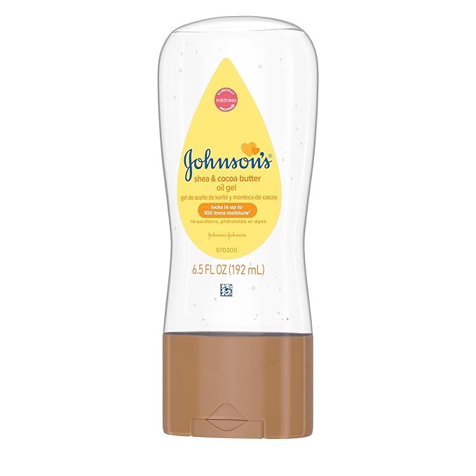 Johnson's Baby Oil Gel, Moisturizing Baby Massage Mineral Oil Enriched with Shea & Cocoa Butter, Dry Skin Relief for Babies, Kids & Adults, Nourishing & Gentle on Delicate Skin, 6.5 fl. oz, 6 Pack