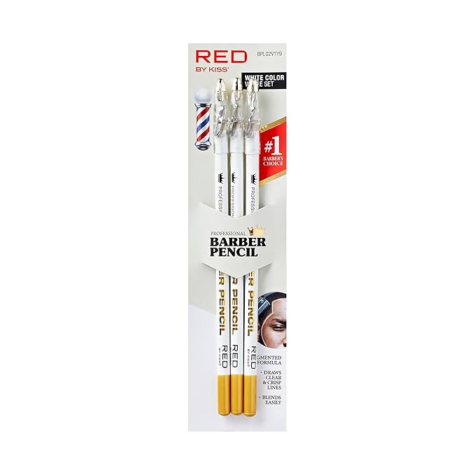 Red by Kiss 3PCS Barber Pencil with Built-in Sharpener Edge Hairline Razor Trace Pencils Beard Guide Beard and Hairline Outliner Pencils, Beard Shaping Pencils for Men (White)