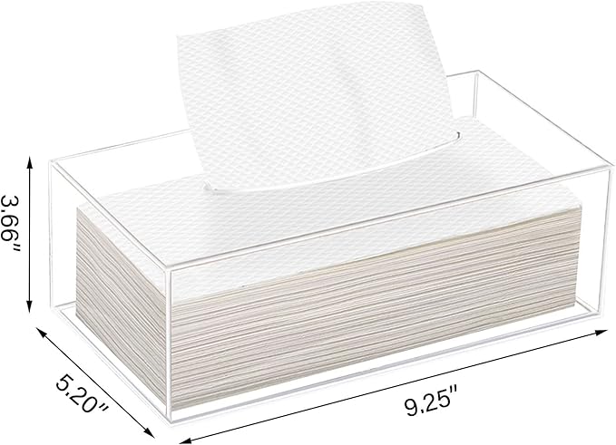 Clear Acrylic Tissue Box Holder, Rectangle Dispenser Tissue Box Cover for Bathroom, Bedroom Dresser, Countertop, Desk