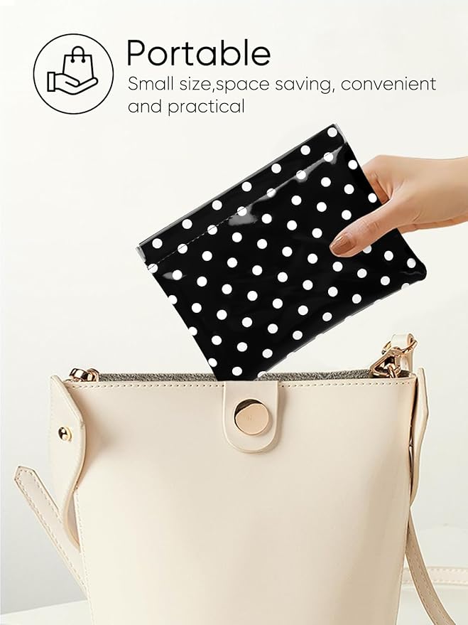Dots Leather Makeup Pouch Set for Women Small Make Up Bag for Purse Waterproof Initial Makeup Cosmetic Bags Pouches for Purse Aesthetic Travel Toiletry Bag,Black White