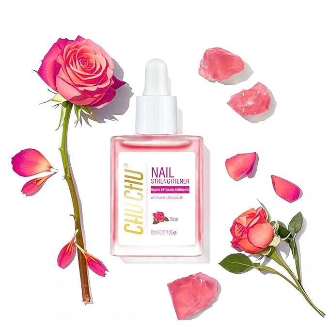 CHUCHU Nail Growth and Strengthener Oil for Cuticle - Rose Scent Cuticle Oil Repair Moisturizing Treatment - Natural Jojoba Vitamin B & E Nail Oil for Dry Cracked Nails