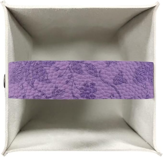 Purple Flowers Tissue Box Case PU Leather Square Modern Asthetic Tissue Box Cover with Metal Button Waterproof Napkin Organizer for Home Office Car Bathroom Decor