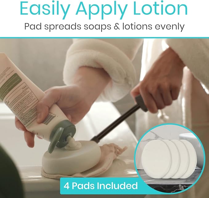 Vive Bendable Lotion Applicator for Your Back - Easily Apply Sunscreen, Self Tanner, Moisturizer, & Cream to Feet, Back, & Body - Long Handled Shower Wand Brush for Women & Men - Reusable, Washable