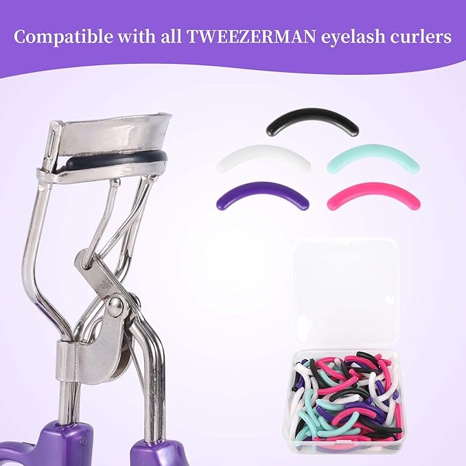 100pcs Replacement Eyelash Curler Refills for Tweezerman, Rubber Eye Lash Curler Pads for Enhanced Comfort and Curl (5 Colors)