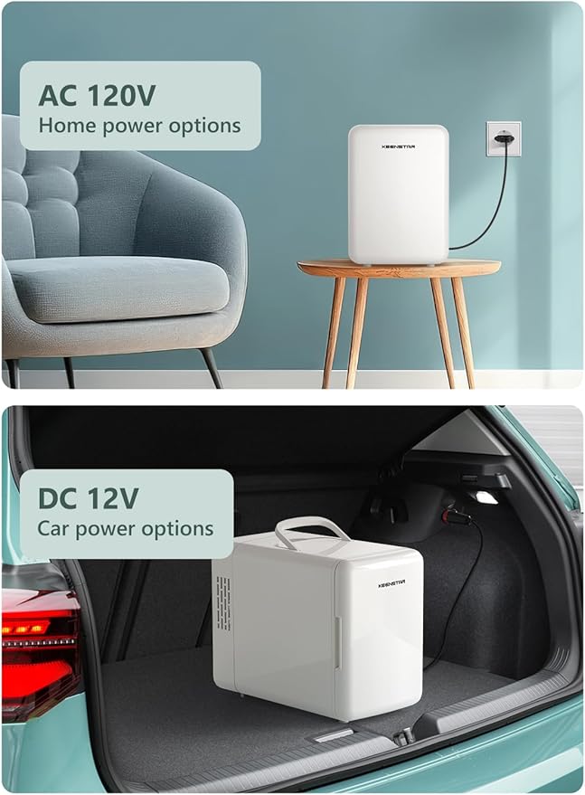 KEENSTAR Mini Fridge, 6 Liter/8 Can Small Fridge, 110V AC/ 12V DC Cooler and Warmer for Bedroom, Cosmetics, Office, Dorm and Car, Portable Personal Refrigerator for Cosmetics, Skincare and Food