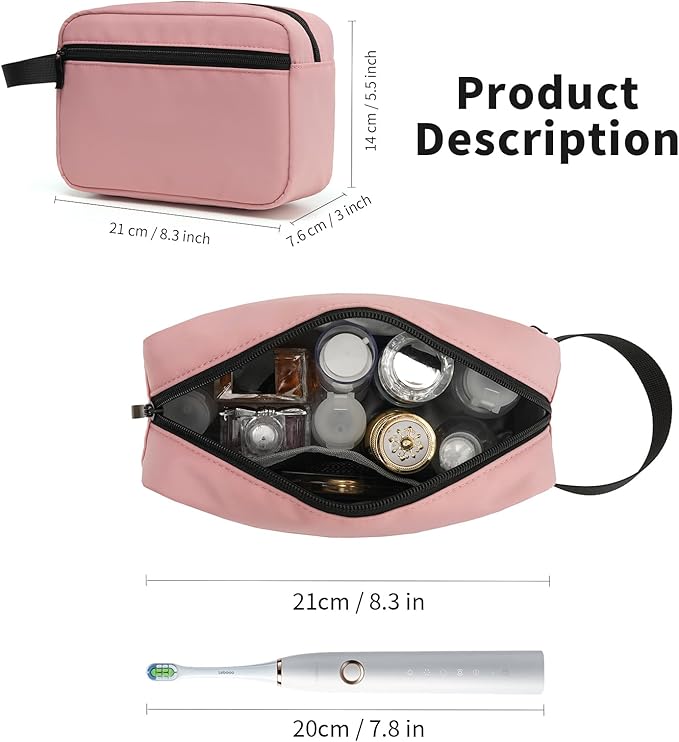Travel Toiletry Bag, Small Cosmetic Bag, Hanging Water-Resistant Organizer for Men & Women, Ideal for Makeup, Shaving Kit, Gym Essentials & Travel Accessories (Dusty Pink)
