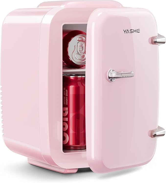Mini Fridge, 4 Liter/6 Can Mini Makeup Fridge, 110V AC/ 12V DC Portable Thermoelectric Cooler&Warmer for Skincare, Drink, Cosmetic, Medicine, Small fridge for Bedroom, Office, Dorm, Car, Pink