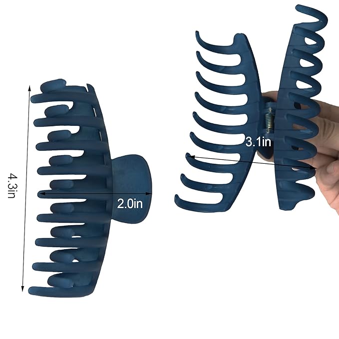 2 Pack Big Hair Claw Clips Nonslip Large Claw Clip for Women and Girls Hair,Strong Hold Grips Hair Accessories 4 Inch (Blue)