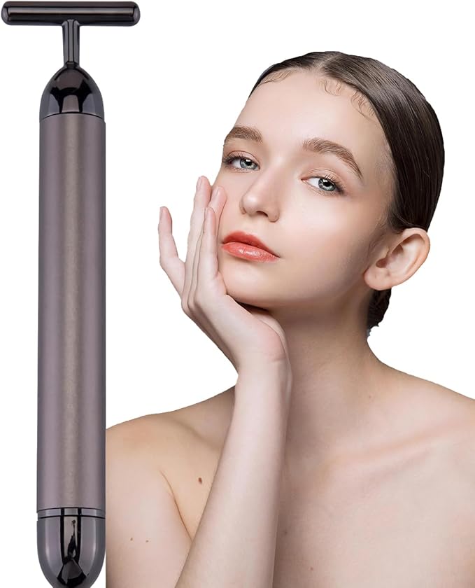 Beauty Bar 24K Gold Facial Massager - Face T Shape Tool for Skin Care Tightening with Ergonomic Design (Grey)