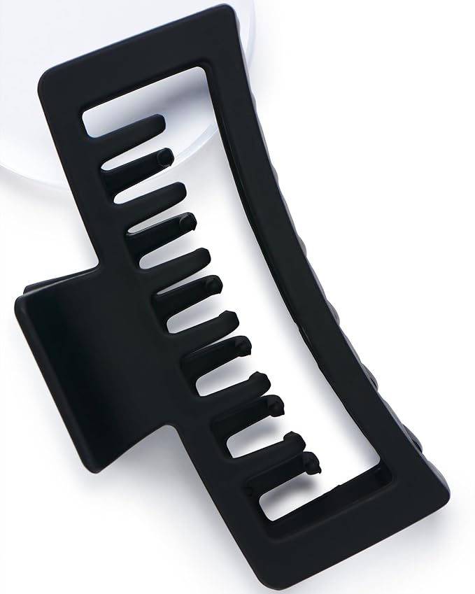Gimme Beauty XL Rectangle Claw Clip Duo - Hair Clips with Velvet-Like Finish for All Hair Types - Non-Slip, Firm-Hold Daily Wear Accessory - Women’s Claw Clip Set - Black