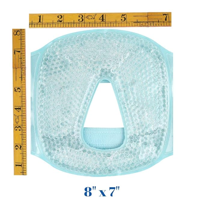Hot and Cold Therapy Gel Bead Full Facial Mask by FOMI Care | Ice Face Mask for Migraine Headache, Stress Relief | Reduces Eye Puffiness, Dark Circles | Fabric Back (Full Face w/o Eye Holes)