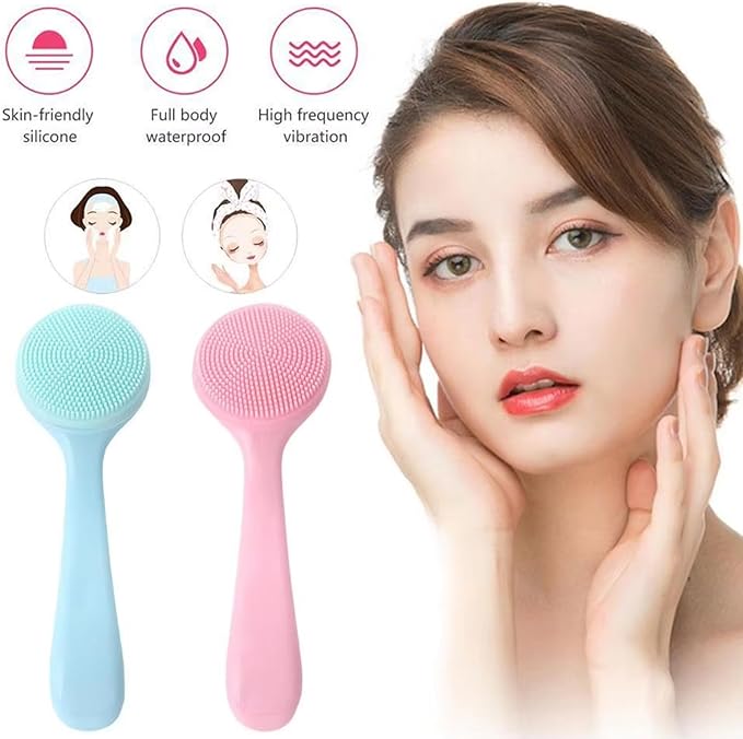 4 Pack Silicone Manual Facial Cleansing Brush,Skin Friendly Soft Bristles Waterproof Face Scrubber Exfoliating Brush for Women and Men Blackheads Makeup Residues Removal(Blue & Pink)