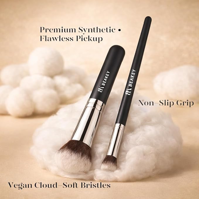 BEAKEY Makeup Brushes Sets, Brush Sets with Makeup Sponges (10+2pcs, with Black Case)