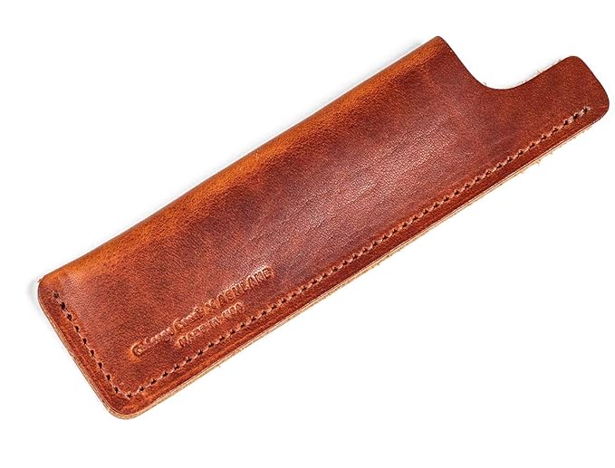 Chicago Comb Model 1 Carbon Fiber Comb + English Tan Horween leather sheath, Made in USA, ultimate pocket and travel comb, smooth strong & light, anti-static, premium American leather sheath