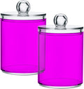 Magenta Purple Qtip Holder Organizer Dispenser Cotton Swabs Cans Plastic Jars with Lid Set 2 Pack Bathroom Storage Canister for Cotton Ball Floss Cotton Pads