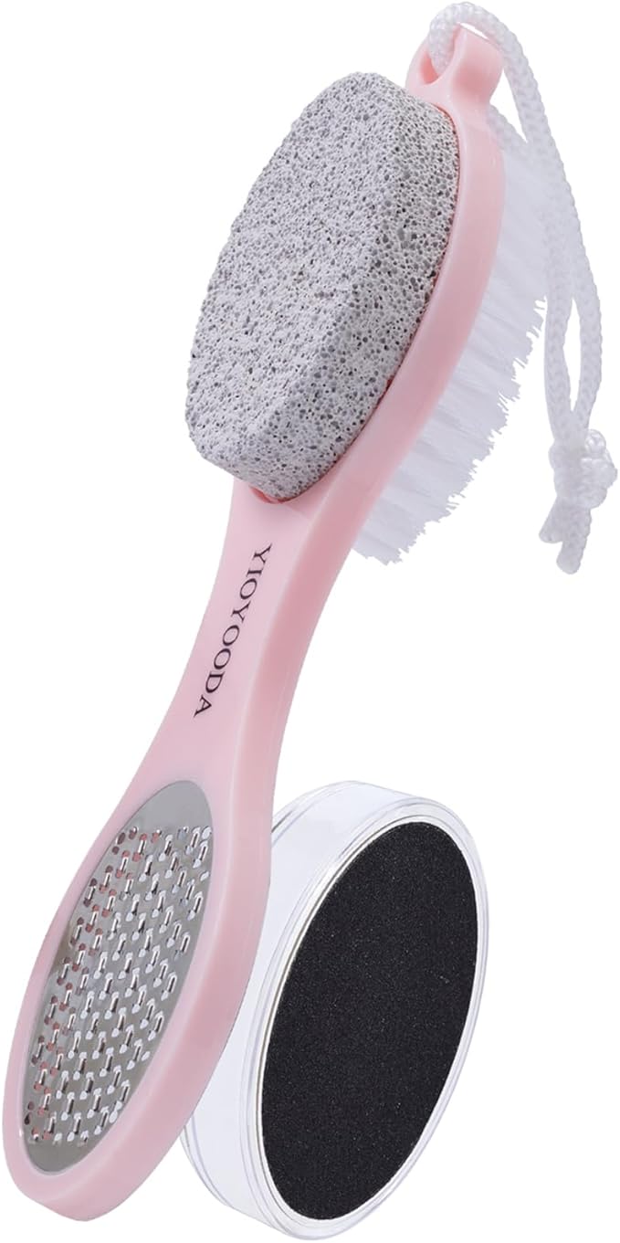 Foot Scrubber Brush with Pumice Stone for Feet, 5-in-1 Foot File Callus Remover, Stainless Steel Feet Scraper, Cleaning Brush and Sand Paper Debris Catcher, Multi Purpose for Home Foot Care