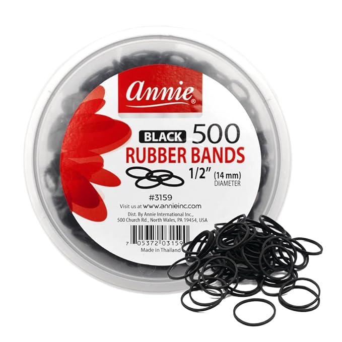 Annie Rubber Bands 14mm, 500 Count Black Elastic Hair Ties, Medium Durable Rubber Bands for Braids, Ponytails & Sectioning, Secure Hold for All Hair Types, Salon Value