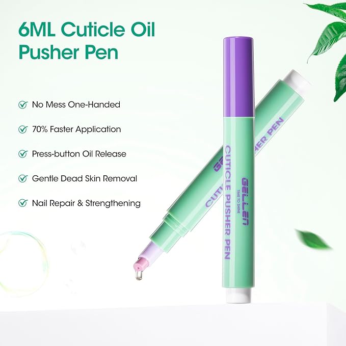 Gellen Cuticle Oil Pusher Pen, Ceramic Cuticle Remover Pen, 6ml Nourishing Nail Oil Pen, Nail Care Pen for Hangnails & Damaged Nails, Easy & Mess-Free Cuticle Pusher Tool, Nourish & Strengthen Nails