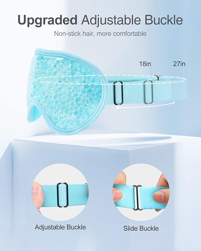 Luxtude Gel Eye Mask Cooling Eye Mask for Dry Eyes 2PCS, Heated Warm Eyes Ice Pack Reusable Gel Sleep Masks, Frozen Cold Compress for Puffiness/Dark Circles/Headaches/Allergies (Blue)