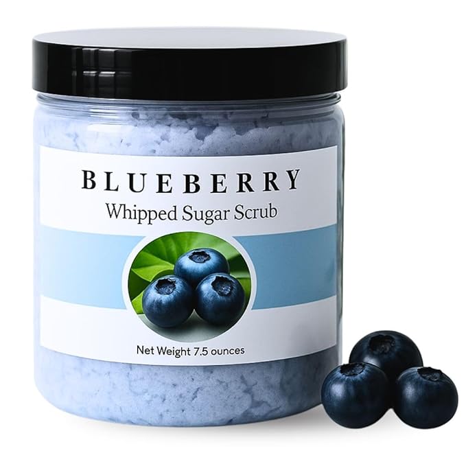Nature Skin Shop Blueberry Whipped Sugar Scrub, 8oz Foaming Body Polish for Exfoliating & a Healthy Glow