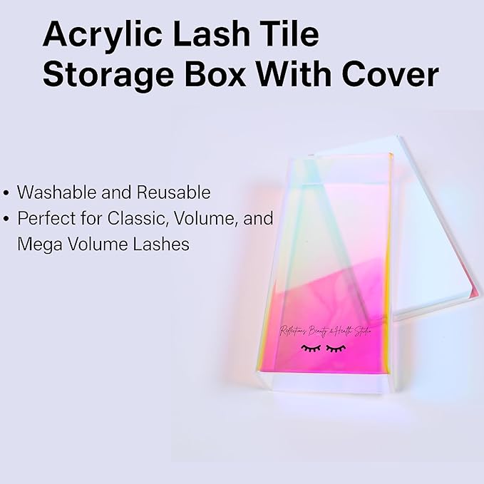 Acrylic Eyelash Storage Box - Holographic Eyelash Extension Organizer Box - Lash Organizer Tiles for Lash Extension - Perfect for Eyelash Holder, Eyelash Case and Eyelash Storage Case (Small)