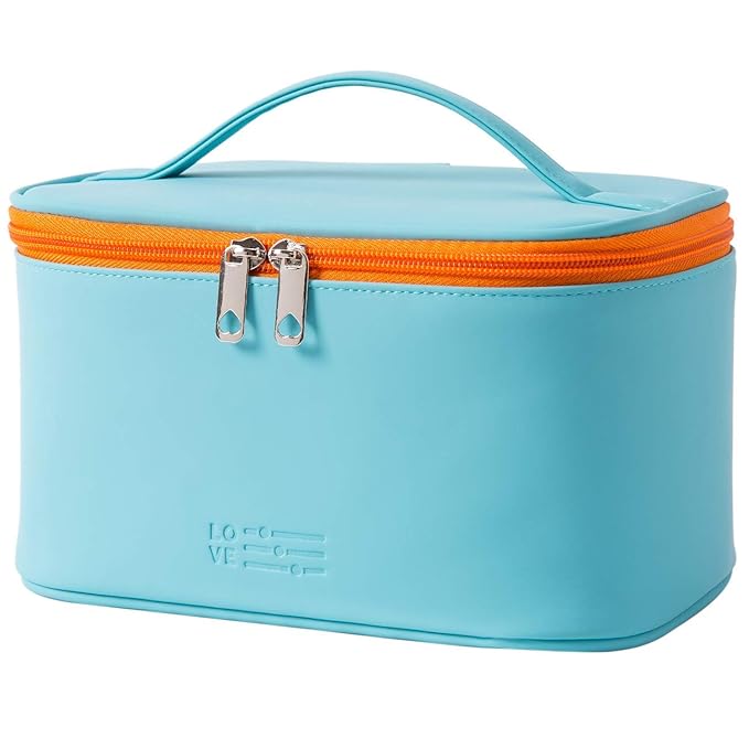 Meiyuuo Makeup Bag Large Cosmetic Bags for Women Girls Cute Travel Zipper Pouch Toiletry Organizer for Beauty Essentials Waterproof (Cyan Blue)