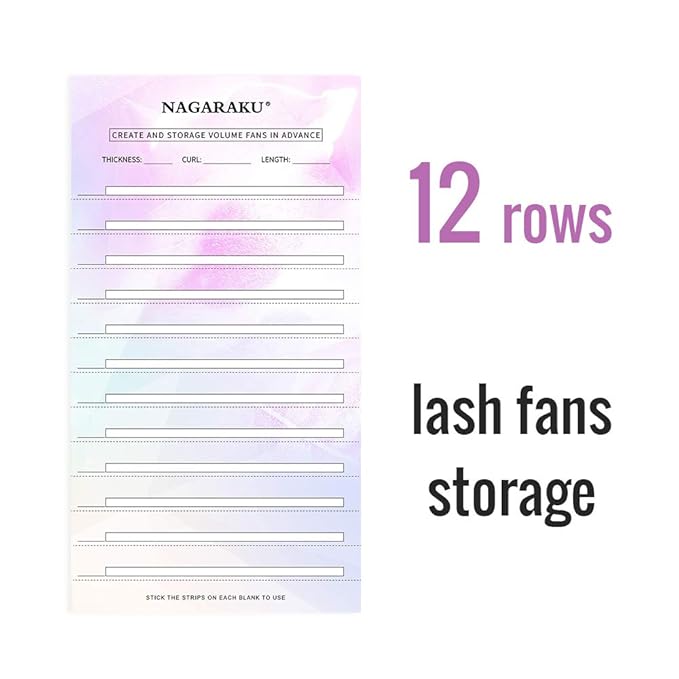 NAGARAKU Eyelash Extension Storage Card Premade Fans Volume Lash Storage 2mm Sticky Strip False Eyelashes Paper Card (20 Sheets with 1 Roll Tape)