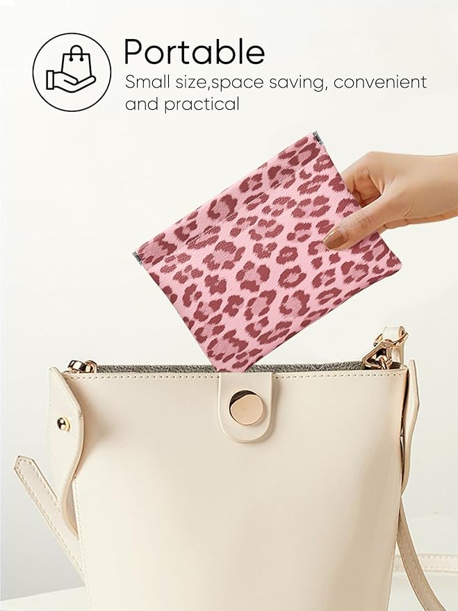 2 Leopard Leather Small Makeup Pouches Set for Women,Cosmetic Accessories,Waterproof and Portable Cosmetic Bags,Self-closing,No Zipper, Aesthetic Storage Pouch,Lipstick for Purse, Pink