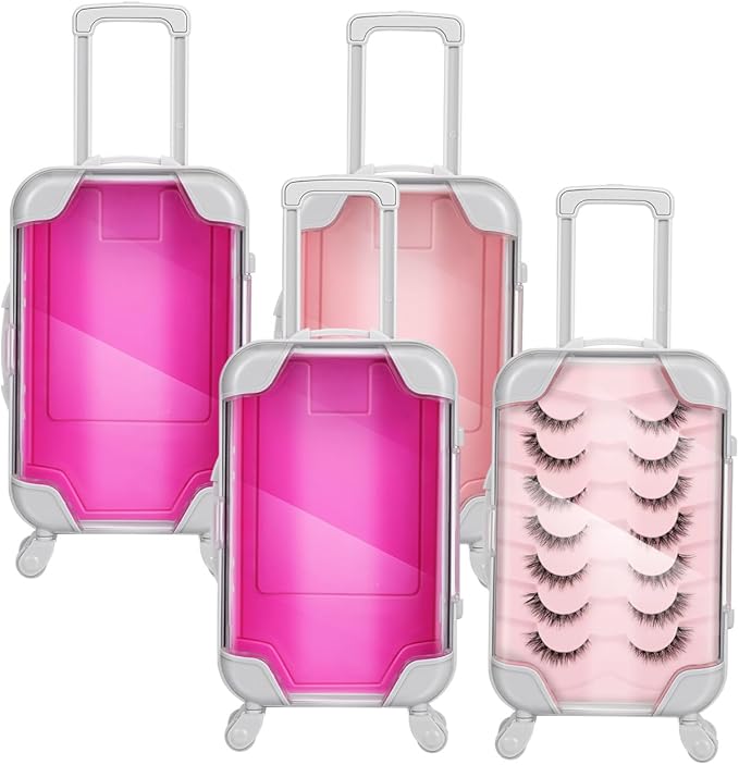 4pcs Mini Empty Suitcase False Eyelash Storage Box Clear Candy Luggage Makeup Containers Suitcase Packaging Case for Girls Birthday Party Wedding Jewelry False Eyelashes Storage