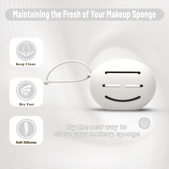 Silicone Makeup Sponge Holder, Triple-Sided Breathable Beauty Blender Case for Travel and Daily Use, Shatterproof Storage, Quick-Drying, and Fits Sponges - White