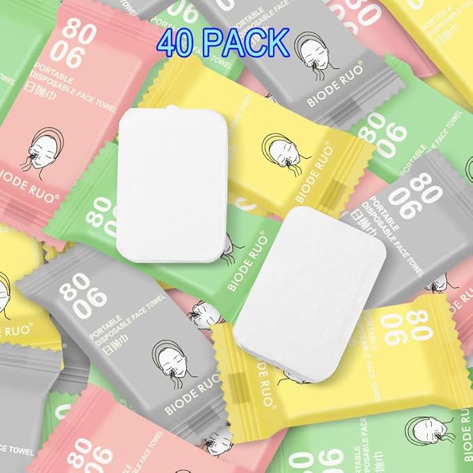 40 Pcs Compressed Disposable Face Towel Tablets, HOMIOVE Big Compress Compact Towel Tablets Expandable Disposable Washcloths, Reusable Magic Towels Expands in Water Wash Cloths Wipes for Beauty