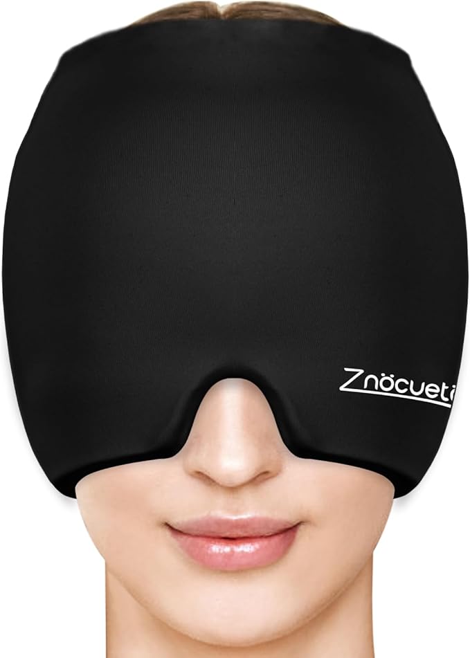 ZNÖCUETÖD Migraine Headache Relief Cap Hat Full Head ice Pack Wrap Cooling Gel Ice Beanie Hot/Cold Compress Hangover Cap for Sinus, Stress, Tension, Head Pain Relief, Gift for Women Men