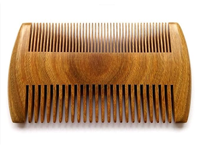 Green Sandalwood Beard Comb, 4" Long Two Sides, Handmade Natural No Static Comb with Aromatic Scent for Long and Short Beards, Mustache Comb, Pack of 1 Pcs