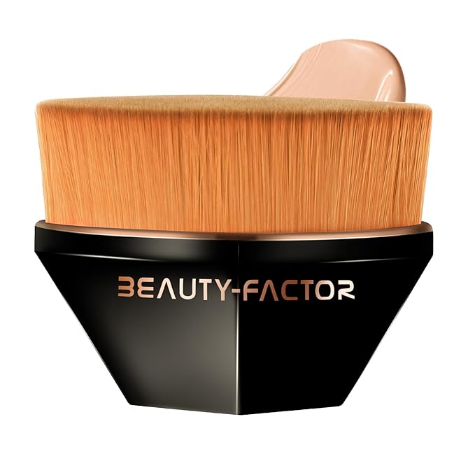 Flat Top Foundation Makeup Brush - Hexagon Kabuki Powder Make Up Brushes Soft and Dense Bristles with Protective Case for Liquid, Blending, Body, Self-tanner, Cream, Buffing (Black)