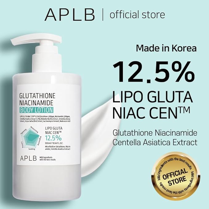 APLB Glutathione Niacinamide Body Lotion | LIPO GLUTA NIAC CEN™ 12.5% 10.14 FL.OZ/Korean Skincare, Long lasting hydration, Revitalize for gentle and improve skin texture
