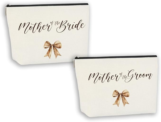 2PCS Wedding Makeup Bags Set for Mothers of Bride and Groom, Wedding Gift Mother of The Bride Makeup Bag Mother of Groom Canvas Print for Mom in Law Engagement Gift