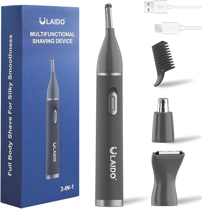 Nose Ear Hair Trimmer for Men, Rechargeable 3 in 1 Grooming Kit for Nose, Ear, Eyebrow & Body Hair, No Pull No Snag Painless Trimming with 3 Replacement Heads