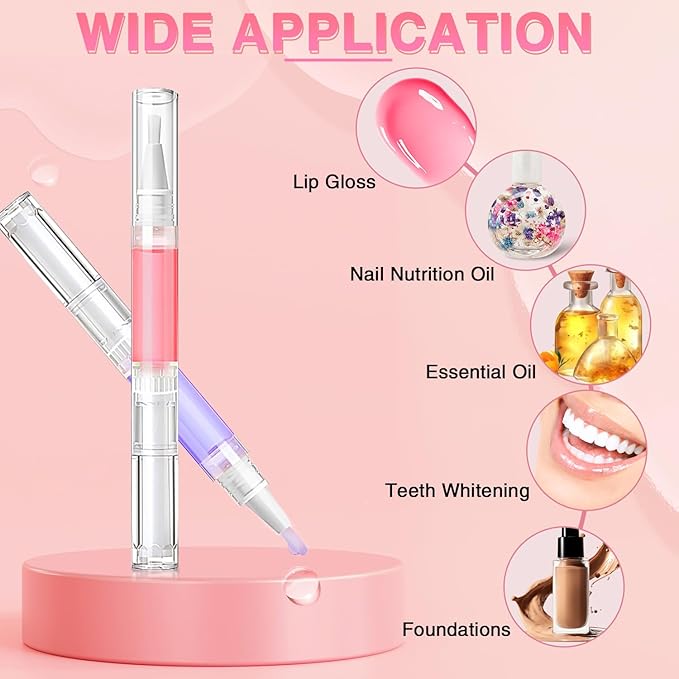 Nail Oil Pen 100Pcs 3ml Empty Cuticle Oil Pen Travel Transparent Twist Pens with Brush Tip for Nail Oil, Eyelash Growth Liquid Tube, Cosmetic Lip Gloss Container Applicators + 120pcs Label