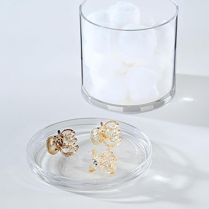 SheeChung 3-Pack Clear Stackable Apothecary Jars - (10/12/20oz) Mixed Sizes Qtip Holder Dispenser - Crystal Clear Bathroom Vanity Organizer with Storage Lids for Cotton Balls, Swabs, Floss