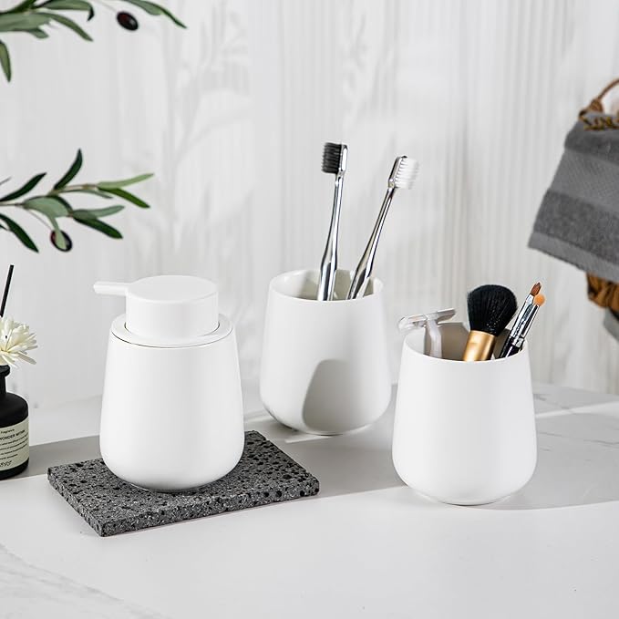 Soap Dispenser, Ceramic Foaming Soap Dispenser with Easy-to-Press Pump for Bathroom (White Liquid Dispenser)