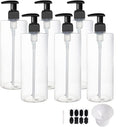 6 Pack 16 oz Plastic Pump Dispenser Bottles for Massage Oil, Shampoo, Lotions, Body Wash Pump Bottles, Hand Sanitizer Refillable Containers with Pump, 1 Funnel, 8 Chalk Labels
