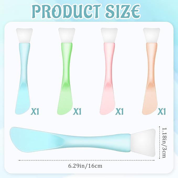 4 Pcs Face Mask Brush, Mask Applicator Tools, Beauty Spatula Soft Silicone Double Head Facial Makeup Brush for Facial Mud, Clay, Apply Cream for All Skin Types Including Sensitive Skin, 4 Colors