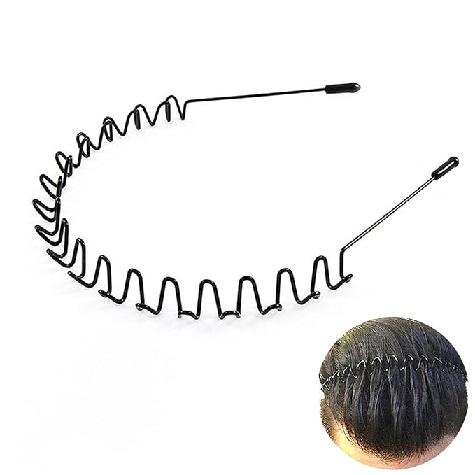 Metal Hair Bands for Men Womens Headbands Fashion Black Wavy Hair Band Spring Outdoor Sports Headbands Unisex Head Bands Accessories Simple Elastic Headwear