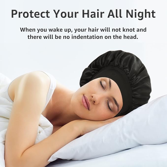 2 Pack Satin Bonnet Silk Bonnet for Sleeping Women, Hair Sleep Bonnets for Women, Wide Soft Band Large Sleep Cap for Curly Hair Braids