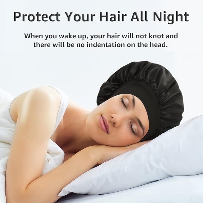 2 Pack Satin Bonnet Silk Bonnet for Sleeping Women, Hair Sleep Bonnets for Women, Wide Soft Band Large Sleep Cap for Curly Hair Braids