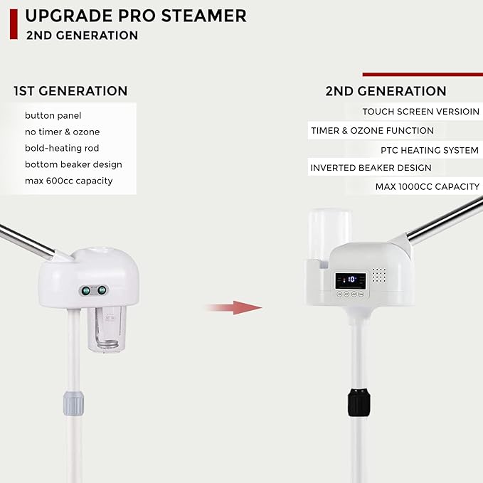 Professional Facial Steamer On Wheels for Esthetician, Touch Screen Vaporizador Facial Steamer with Hot Mist&Timer Function, Spa and Home Use