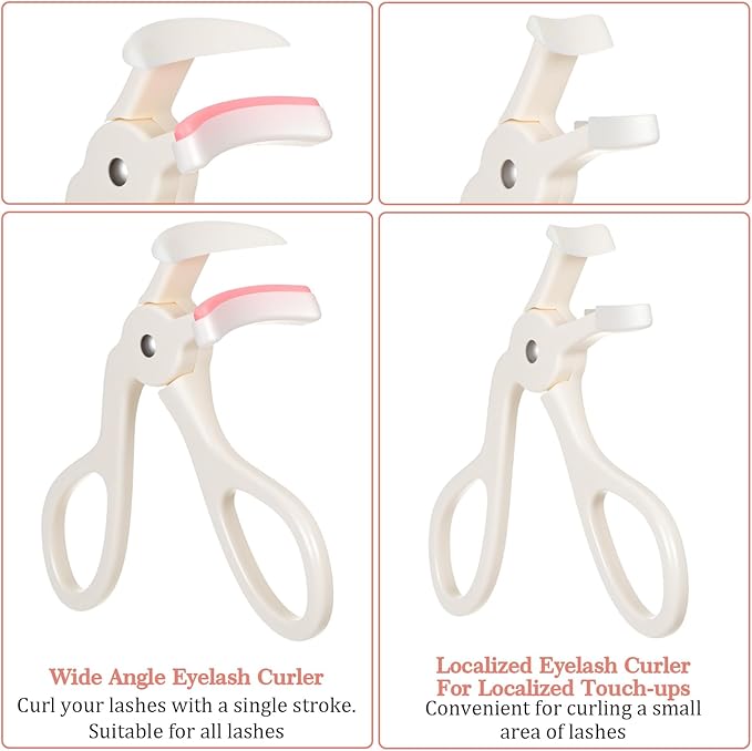 2 Style Eyelash Curlers, Plastic Eyelash Curler, Premium Cute Small Eye Lash Curler for No Pinching or Pulling Lash, Professional Makeup Tool for Eyelashes for Long Lasting (White)